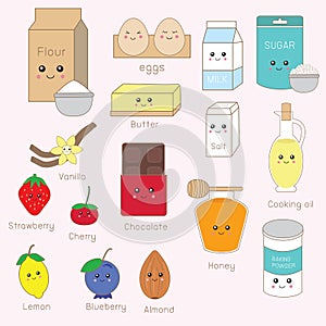 Bakery raw material ingredient stuff kawaii cute. illustration vector EPS10