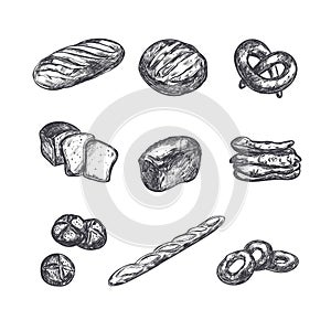 Bakery shop collection. Different types of bread. Windmill