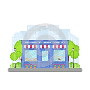 Bakery shop, store front. Vector illustration in flat design