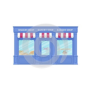 Bakery shop, storefront. Vector illustration. Vintage store front.