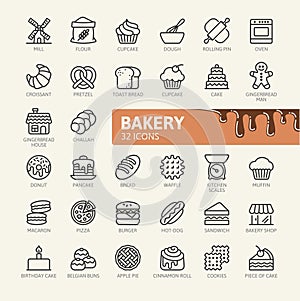 Bakery shop web icon set - outline icon set