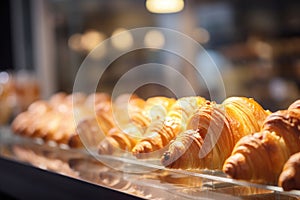 Bakery showcase with a selection of tasty croissants