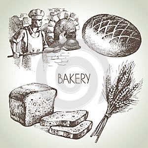 Bakery sketch icon set. Vintage hand drawn illustrations