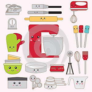 Bakery tools eqiupments kawaii cute. illustration vector EPS10