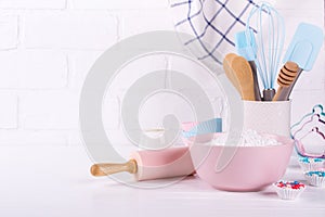 Bakery utensils. Kitchen tools for baking on a white background.