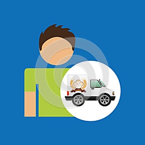 Bakery van and character man icon