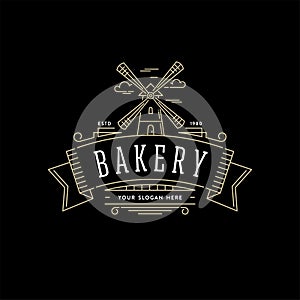 Bakery vintage logo on ribbon black vector illustration