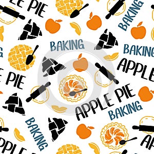 Baking Apple Pie Dessert Time Retro Vector Graphic Seamless Pattern