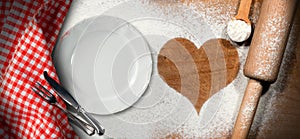 Baking Background with Heart of Flour