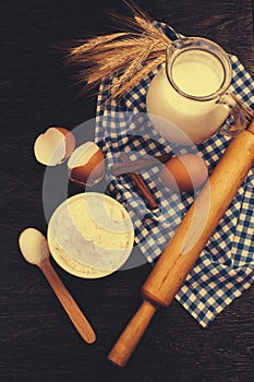 Baking background with rolling pin