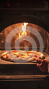 Baking bliss Close up of freshly baked pizza in the oven