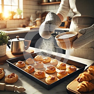 Baking Bliss: Hands-on Home Cook Crafting Rolls in Warm Kitchen Ambiance