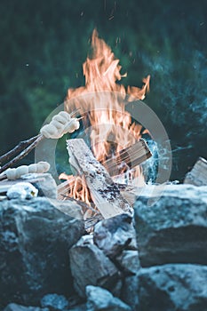 Baking bread over the fire: Barbecue outdoors with a bonfire