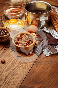 Baking chocolate cake in rural or rustic kitchen.