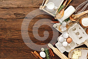 Baking or cooking background. Ingredients, kitchen items for baking cakes.