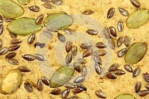 Baking with cumin seeds and pumpkin background