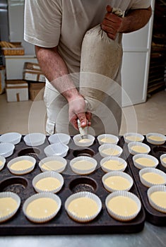 Baking cups being piped