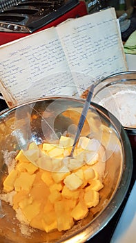 Baking day using family recipe book