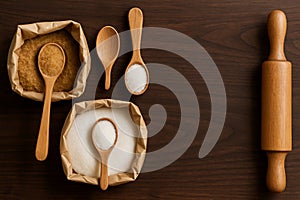 Baking Essentials: Brown Sugar, White Sugar, and Rolling Pin AI-GENERATED