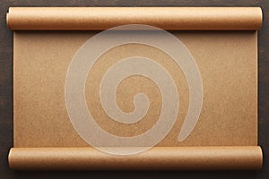 Baking essentials Roll of brown parchment paper on dark background