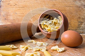 Baking ingedients. pasta on table