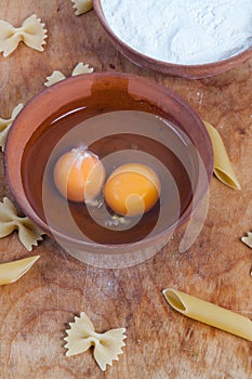 Baking ingedients. pasta on table