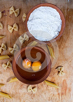 Baking ingedients. pasta on table