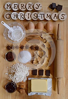 Baking ingredients for christmas cookies