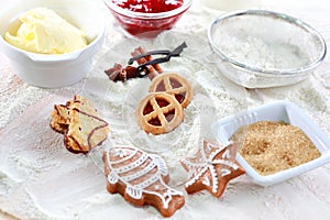 Baking ingredients for cookies and gingerbread