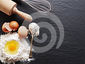 Baking ingredients: egg and flour.