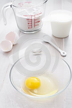 Baking ingredients with flour, egg and buttermilk