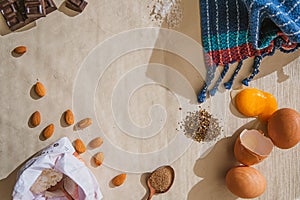 Baking ingredients of a kitchen table.