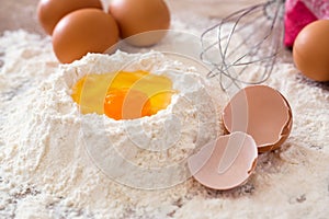 Baking ingredients -mixing egg and flour