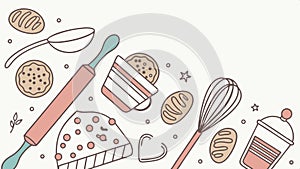 Baking ingredients and tools culinary cooking illustration vector design Generative AI