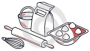 Baking Ingredients Tools - Culinary Preparation Fun, vector design Generative AI