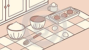 Baking Ingredients and Tools on Kitchen Counter, Culinary, vector design Generative AI