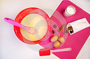 Baking Ingredients and Utensils for Cooking Sponge Cake