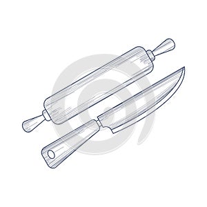 Baking Kitchen Tool Icon  with hand drawn sketch style