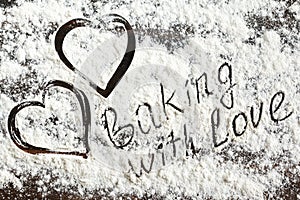Baking with love. Flour background.
