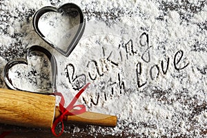 Baking with love. Flour background.