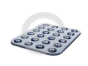 Baking muffins tray 24th hole. non-stick coating. isolated on wh