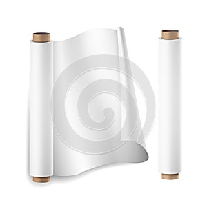 Baking Paper Roll Vector. Close Up Top View. Opened And Closed. Parchment For Baking Culinary. Realistic Illustration