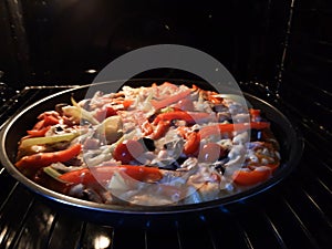 Baking pizza in electric oven