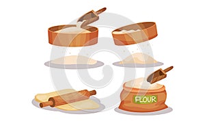 Baking Process with Flour Bolting and Rolling out Pastry Vector Set