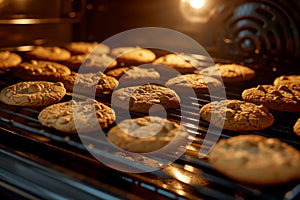baking rack suspending freshly baked cookies in the oven, created with generative ai