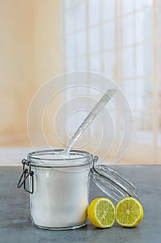 Baking soda sodium bicarbonate and lemon - Citrus latifolia,non toxic cleaner