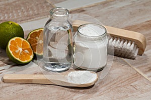 Baking soda - sodium bicarbonate, vinegar, and lemon; Cleaning agent