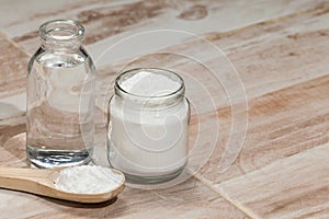 Baking soda - sodium bicarbonate and vinegar, photo on the house floor