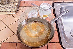 Baking soda to soak and remove burnt-on food in pans