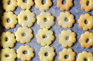 Baking tin of canestrelli biscuits
